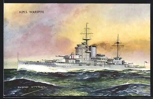 Künstler-AK Bernard W. Church: Britisches Schlachtschiff SMS Warspite