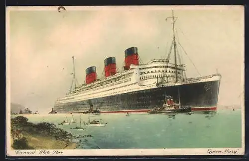 Künstler-AK Passagierschiff Dampfer RMS Queen Mary der Gunard White Star