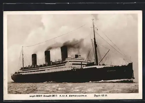 AK Passagierschiff RMS Berengaria in voller Fahrt