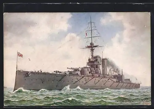 Künstler-AK Kriegsschiff HMS King George V. auf hoher See