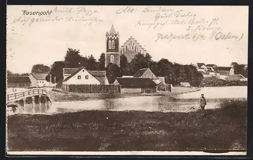 AK Hasenpoht, Blick über den Fluss zur Kirche