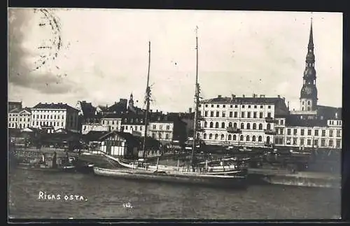 AK Riga, Hafen mit Segelschiff