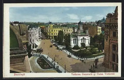 AK Bucuresti, Vederea Generala si Calea Victoriei, Pferdebahn