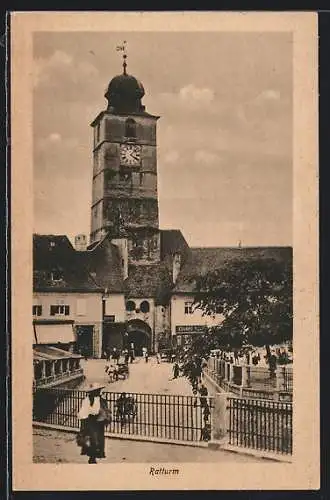 AK Hermannstadt-Nagyszeben, Blick zum Rathausturm