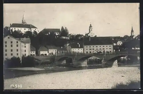 AK Krainburg, Ortsansicht mit Brücke