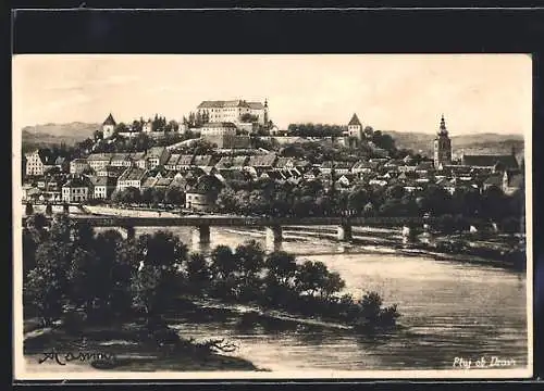 AK Ptuj ob Dravi, Stadtansicht mit Flusspartie und Burg