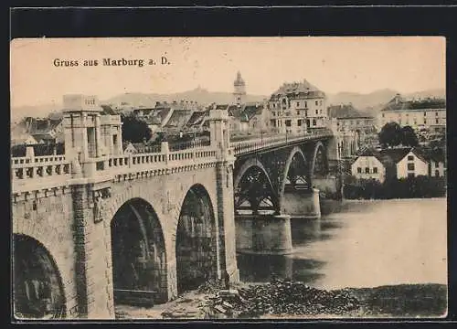 AK Maribor / Marburg, Flusspartie mit Bücke und Teilansicht
