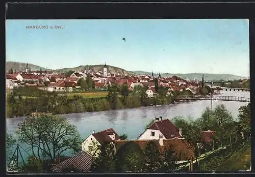 AK Maribor-Marburg, Stadtansicht mit Fluss und Brücken