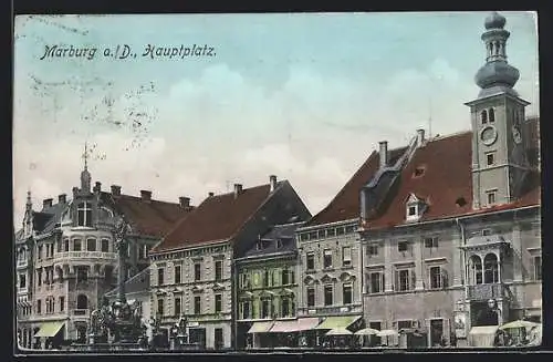AK Marburg a. D., Hauptplatz mit Denkmal