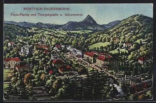 AK Rohitsch-Sauerbrunn, Platz-Partie mit Tempelquelle und Schweizerei