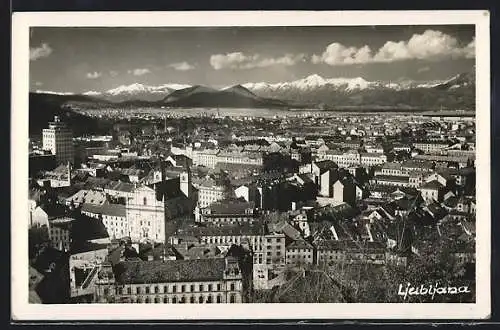 AK Ljubljana, Stadtansicht mit Bergpanorama