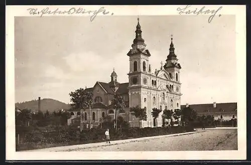 AK Ljubljana, St. Peterskirche mit Strassenpartie