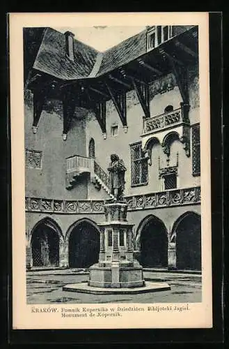 AK Krakow, Pomnik Kopernika w Dziedzincu Bibljoteki Jagiel, Monument de Kopernik