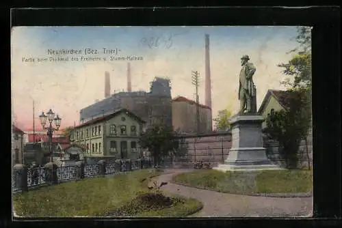 AK Neunkirchen / Saar, Partie beim Denkmal des Freiherrn v. Stumm-Halbach
