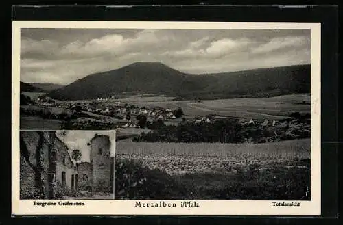 AK Merzalben i. Pfalz, Gesamtansicht und Burgruine Gäfenstein