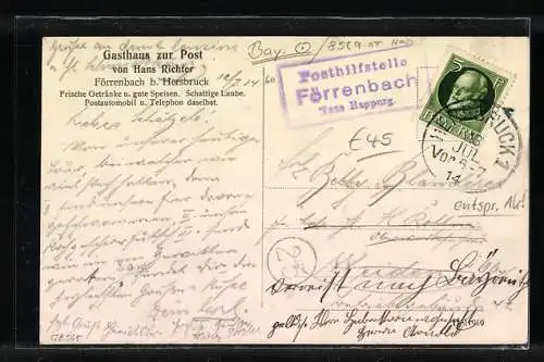 AK Förrenbach, Ortsansicht mit Berghintergrund