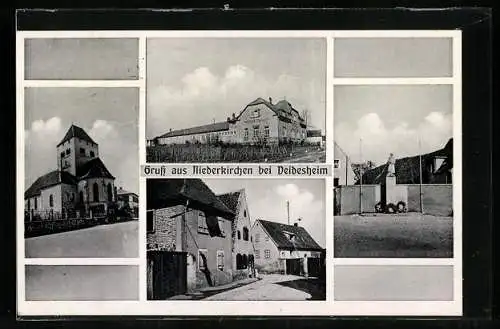 AK Niederkirchen b. Deidesheim, Gebäude des Winzer-Vereins, Kriegerdenkmal, Haus mit 