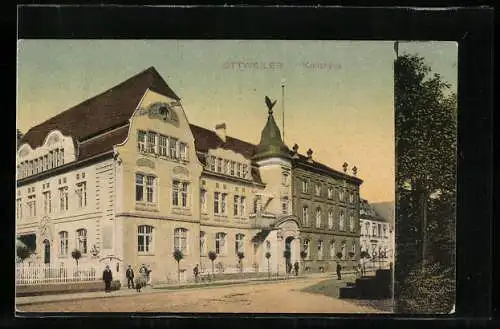 AK Ottweiler, Kreishaus mit Strassenpartie