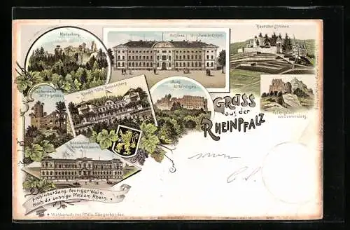 Lithographie Zweibrücken, Schloss, Villa Donnersberg, Burg Altleiningen