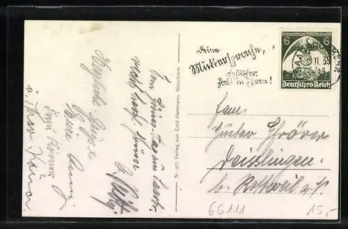 AK Saarbrücken, Blick in die Strasse mit Strassenbahn