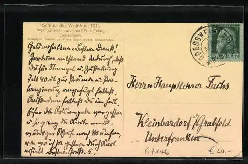AK Deidesheim, Schluss der Weinlese 1911, Weingut Kommerzienrat Fritz Eckel, Inh. Gebr. Eckel