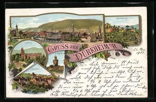 Lithographie Dürkheim a. H., Herdenburg, Limburg und Seebach