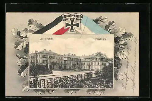 AK Zweibrücken, Herzogsplatz mit Garten