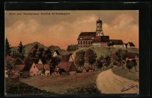 Künstler-AK Maria Steinbach, Ortspartie mit Kirche