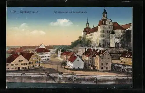 AK Neuburg / Donau, Schlossansicht mit Luitpoldstrasse