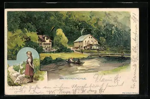Lithographie Gössweinstein, Ansicht vom Gasthof Stempfermühle