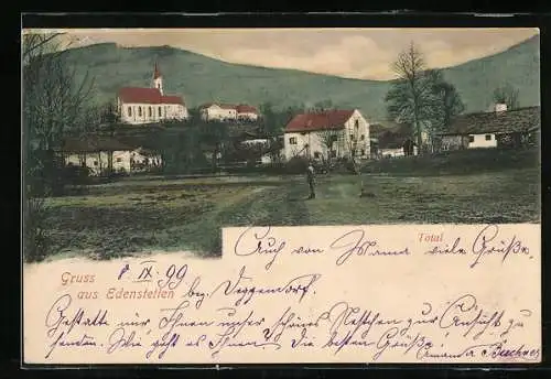 AK Edenstetten, Teilansicht vor Berghintergrund