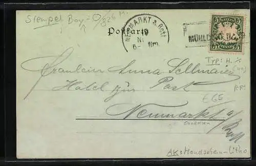 Mondschein-AK Mühldorf, Strassenpartie mit Passanten