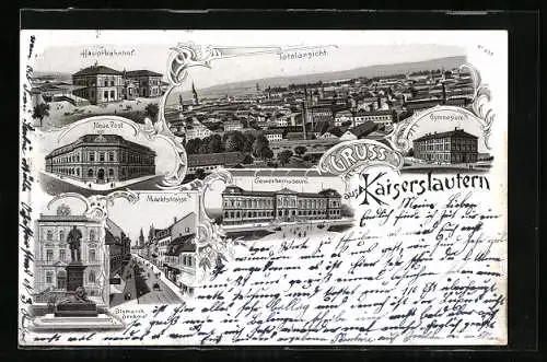 Lithographie Kaiserslautern, Totalansicht, Hauptansicht, Neue Post