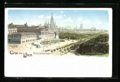 Künstler-AK Erwin Pendl: Wien, Blick auf das Reichsraths-Gebäude