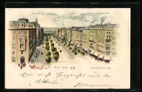 Lithographie Wien, Strassenpartie am Schottenring