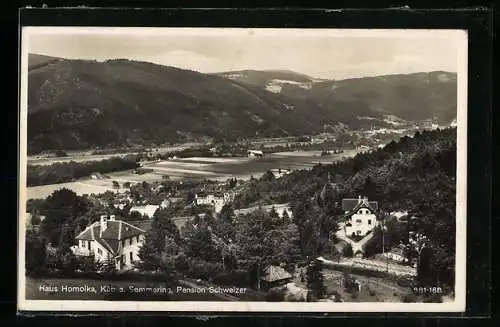 AK Küb a. Semmering, Ortsansicht mit Pensionen Haus Homolka und Schweizer