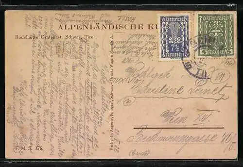 Künstler-AK Schwaz /Tirol, Die Rodelhütte Grafenast in den Bergen