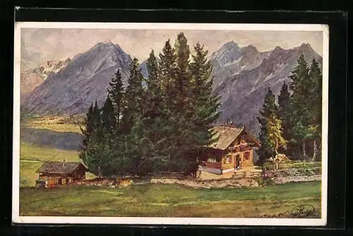 Künstler-AK Schwaz /Tirol, Die Rodelhütte Grafenast