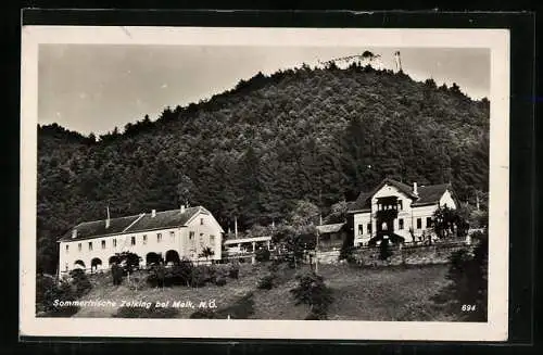 AK Zelking bei Melk, Teilansicht mit der Burgruine