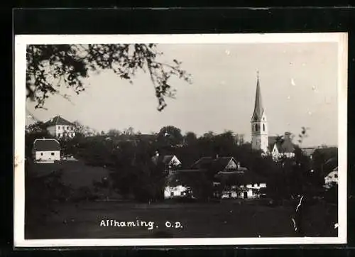 AK Allhaming /O.-D., Ortspartie mit Kirche