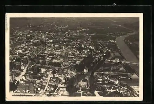 AK Wels /O.-D., Teilansicht mit Strassenpartien, Fliegeraufnahme