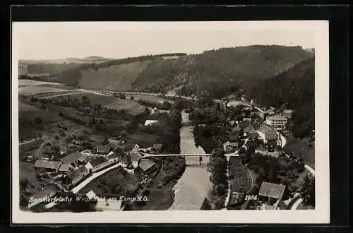 AK Wegscheid am Kamp, Teilansicht mit Flusspartie und Brücke aus der Vogelschau