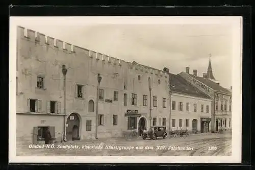 AK Gmünd /N.-Ö., Historische Häusergruppe aus dem XIV. Jahrhundert mit Geschäften am Stadtplatz