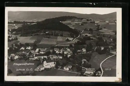AK Julbach /O.-Ö., Teilansicht mit Kirche, Fliegeraufnahme