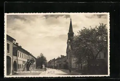 AK Blindenmark, Strassenpartie mit Kirche