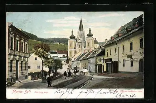 AK Mariazell, Grazergasse mit Kirche