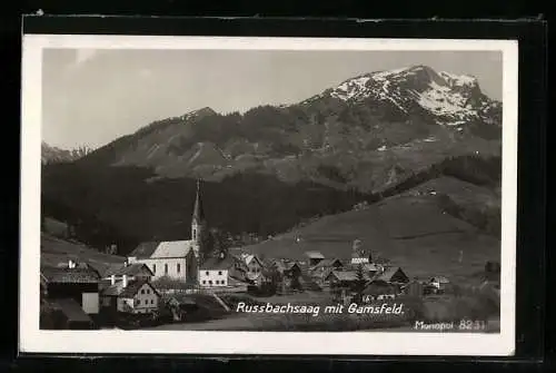 AK Russbachsaag, Ortsansicht mit Kirche und Gamsfeld