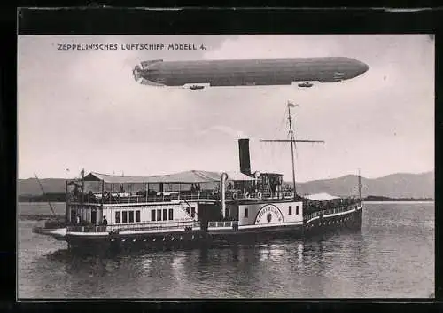 AK Zeppelin Modell 4, beim Flug über den Dampfer Kaiser Wilhelm