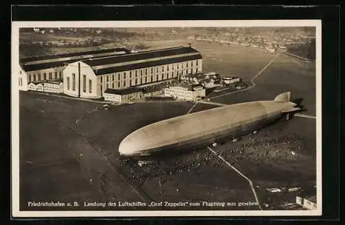 AK Friedrichshafen, Fliegeraufnahme der Landung des Luftschiffes Graf Zeppelin