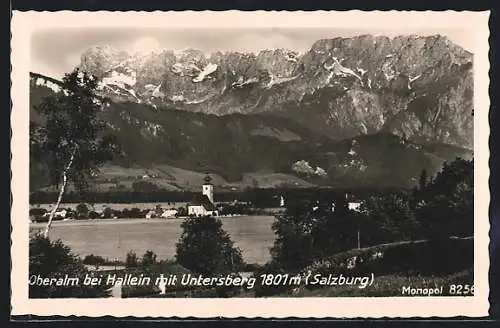 AK Oberalm bei Hallein, Ortsansicht mit Untersberg